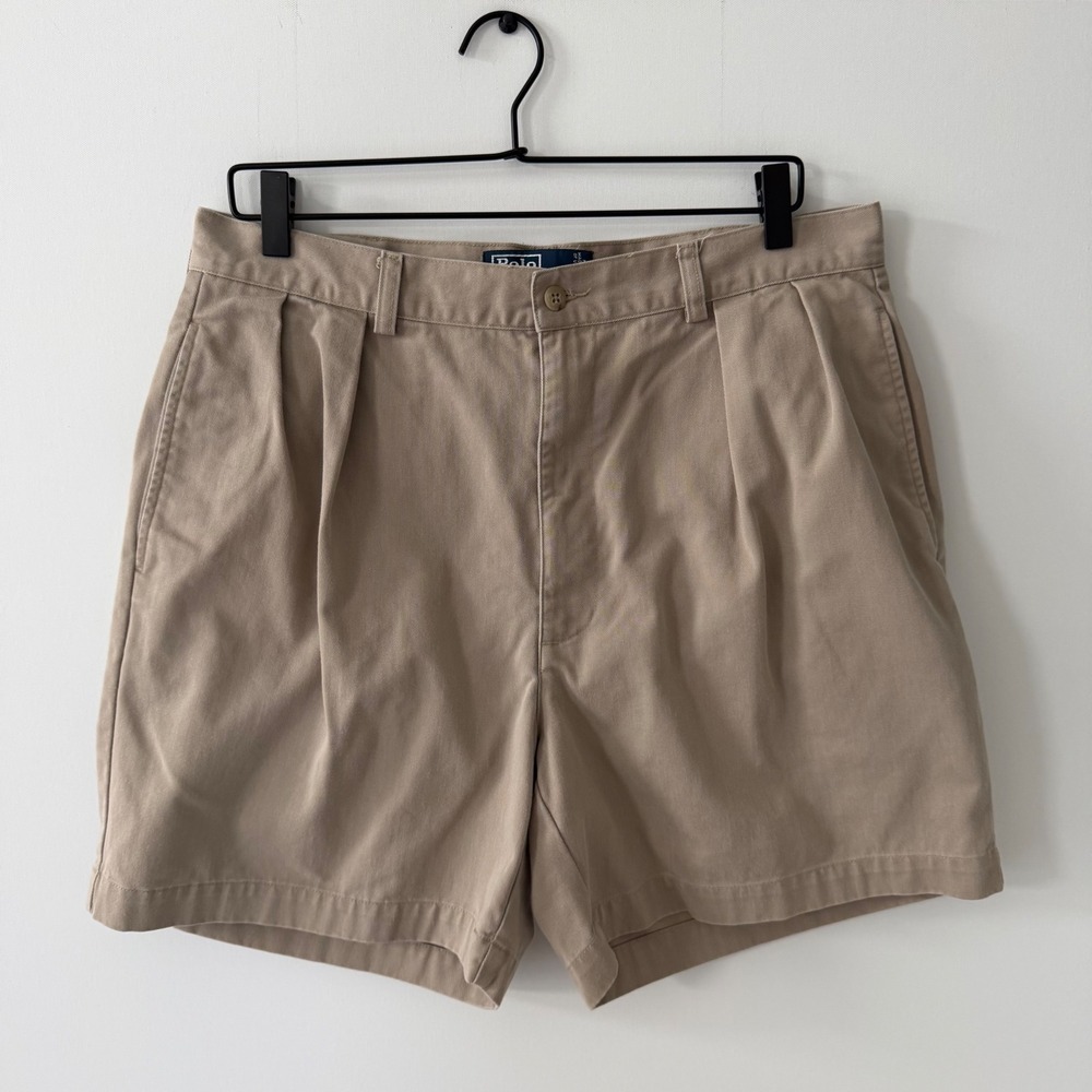 Polo Ralph Lauren Andrew Short Mens 35 Khaki Tan Pleated Cotton Chino Shorts 6in